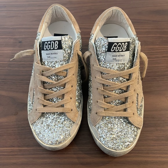 Golden Goose Beige and Silver Glitter Sneakers - Picture 4 of 16